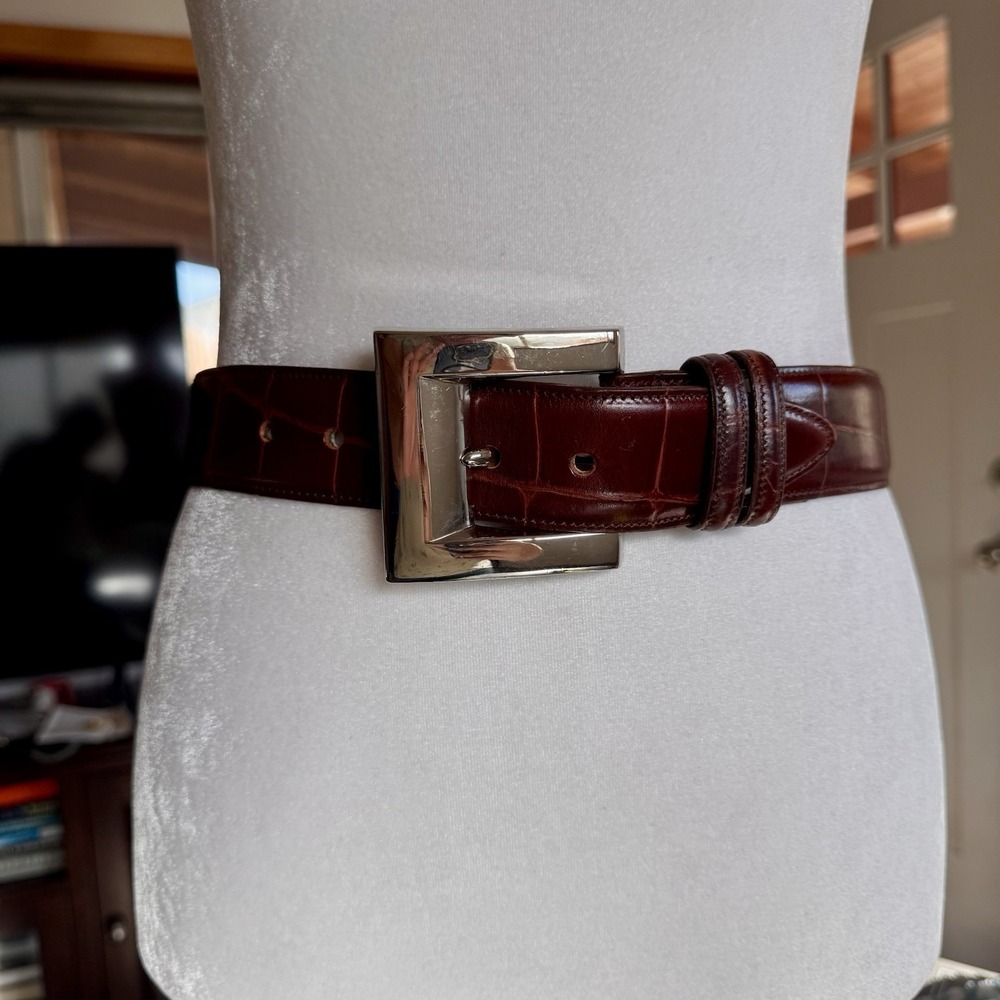 VTG Joan & David Ltd Ed Belt 12/200 Made In Italy Buckle Croc Embossed Leather S